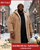 Big & Tall Men's Solid Color Velvet Thickened Long Hooded Coat